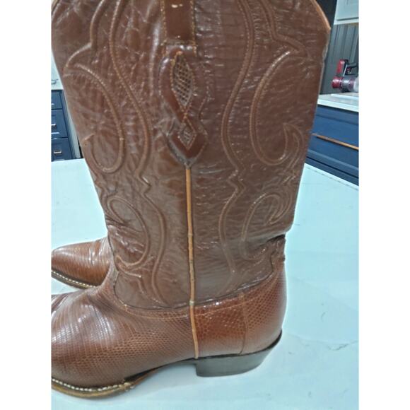 Mens Western Reptile skin cowboy boots SZ 10 brown Point toe made USA Los Altos - Picture 6 of 12